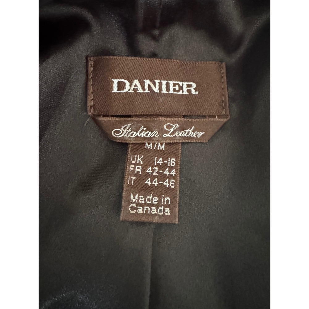 Danier Womens Italian Leather Sleeve Wool Blend Blazer Burgundy Black Medium - Picture 2 of 11